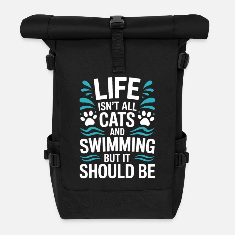 Schwimmen Spruch Katze Lustiges Schwimmen Geschenk - Rolltop Rucksack - Schwarz