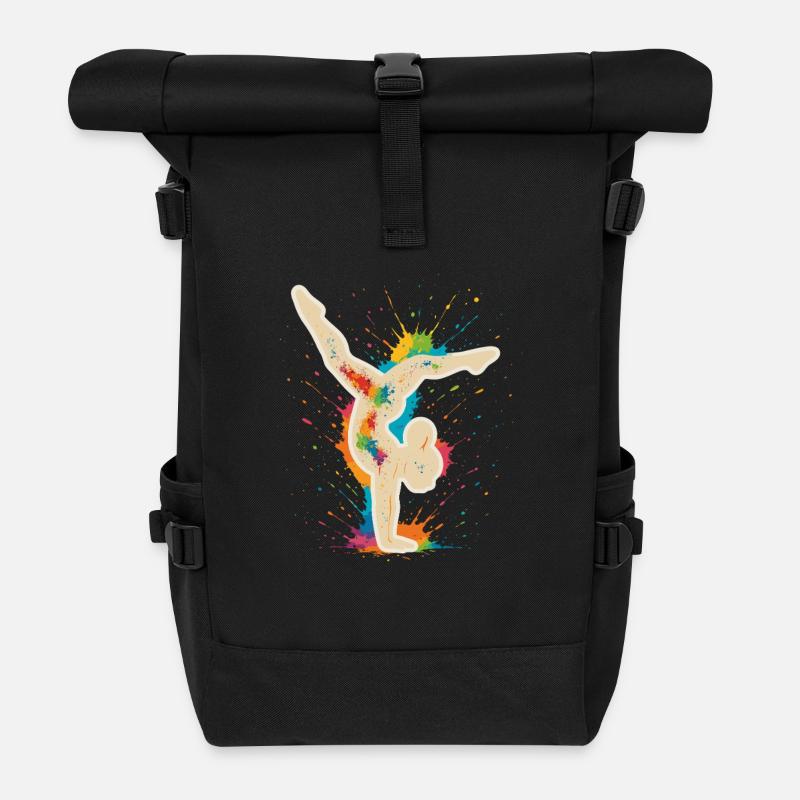 Turnerin Handstand – Buntes Farbklecks Design - Rolltop Rucksack - Schwarz