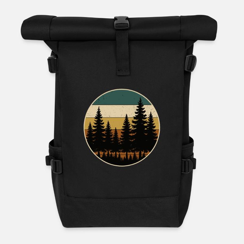 Wald Bäume Tannen Retro - Rolltop Rucksack - Schwarz