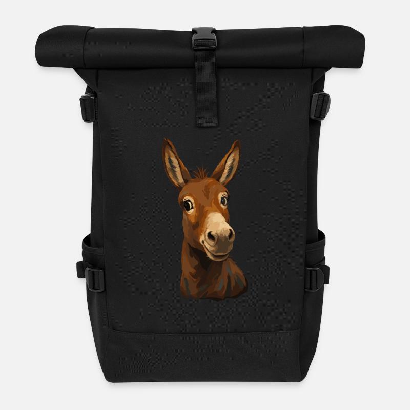 Lustiger Esel Blick Cartoon - Rolltop Rucksack - Schwarz