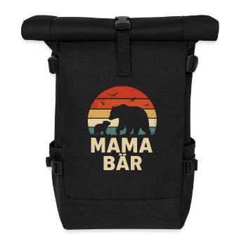 Retro Mom Bear with Baby Bear Silhouette - Roll Top Backpack - black - Front