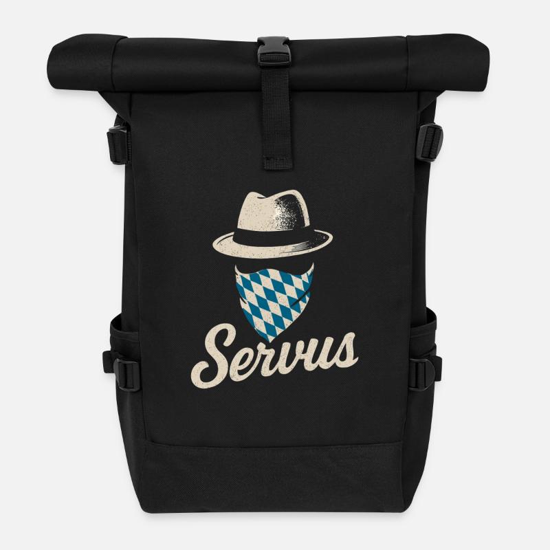 Servus – Bayerischer Gruß im Vintage Look - Rolltop Rucksack - Schwarz