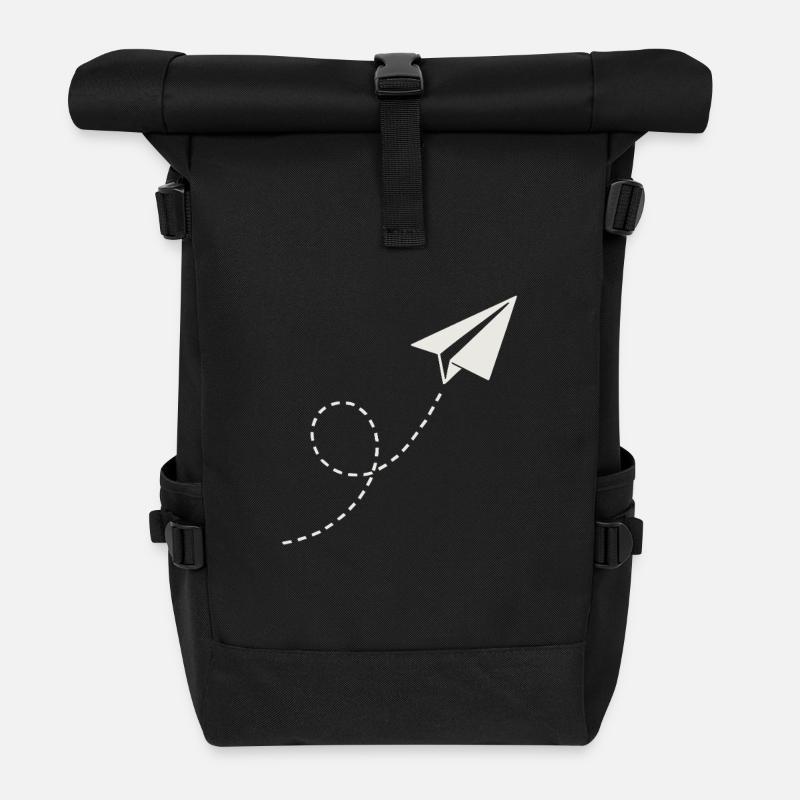 Papierflieger – Minimalistisches Flug-Design - Rolltop Rucksack - Schwarz