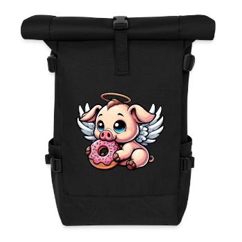 Mignon porcelet ange beignet ailes de beignet dessin animé - Sac à dos roll top - noir - Devant