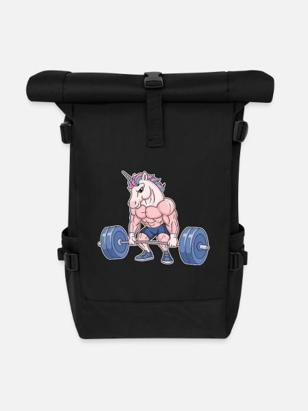 Sport Einhorn Gym Fitness Geschenkidee - Rolltop Rucksack - Schwarz