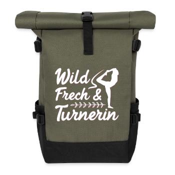 Turnen Mädchen Gymnastik Turnanzug Turnerin - Rolltop Rucksack - Olive/Schwarz - Vorne