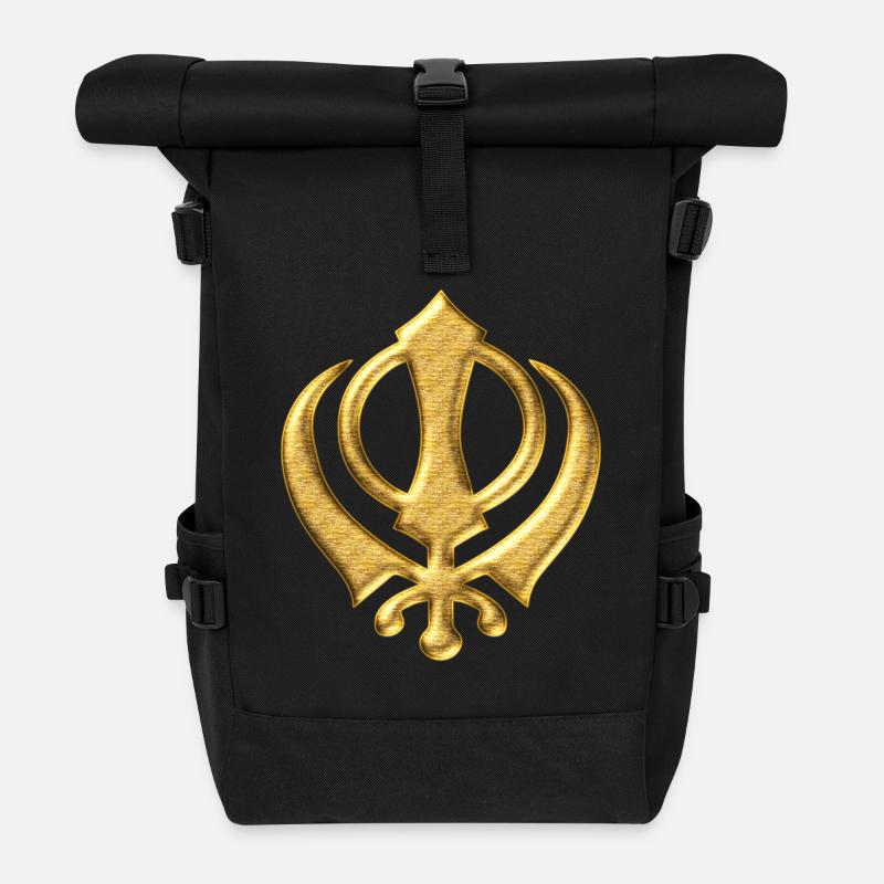 Khanda Sikh symbol swords religion Sikhism - Roll Top Backpack - black