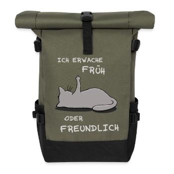 Ich erwache früh oder freundlich - Rolltop Rucksack - Olive/Schwarz - Vorne