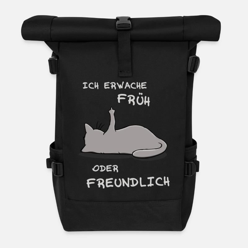 Ich erwache früh oder freundlich - Rolltop Rucksack - Schwarz