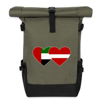 Vereinigte Arabische Emirate Lettland Flagge Herz - Rolltop Rucksack - Olive/Schwarz - Vorne