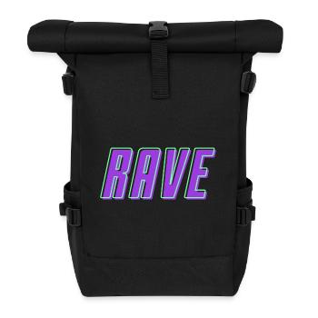 Retro 80er 90er Rave Schriftzug - Rolltop Rucksack - Schwarz - Vorne