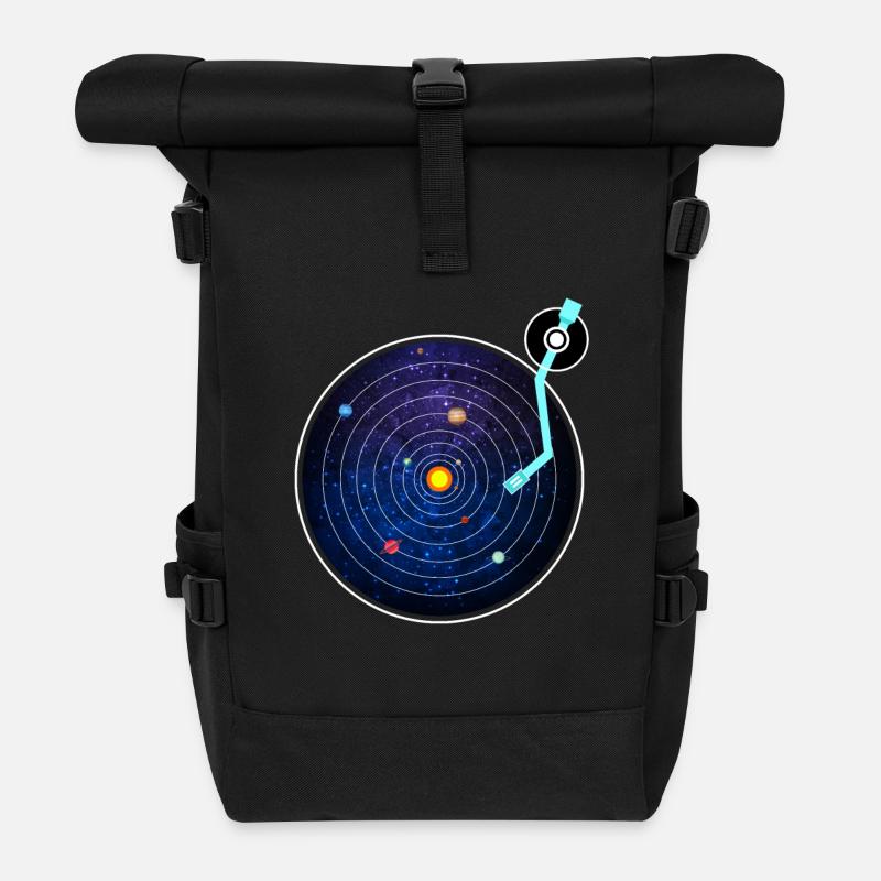 Vinyl Astro T-Shirt - Solar System Vinyl Fan - Roll Top Backpack - black