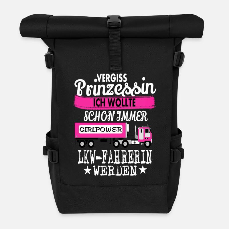 Prinzessin & LKW-Fahrerin - Rolltop Rucksack - Schwarz