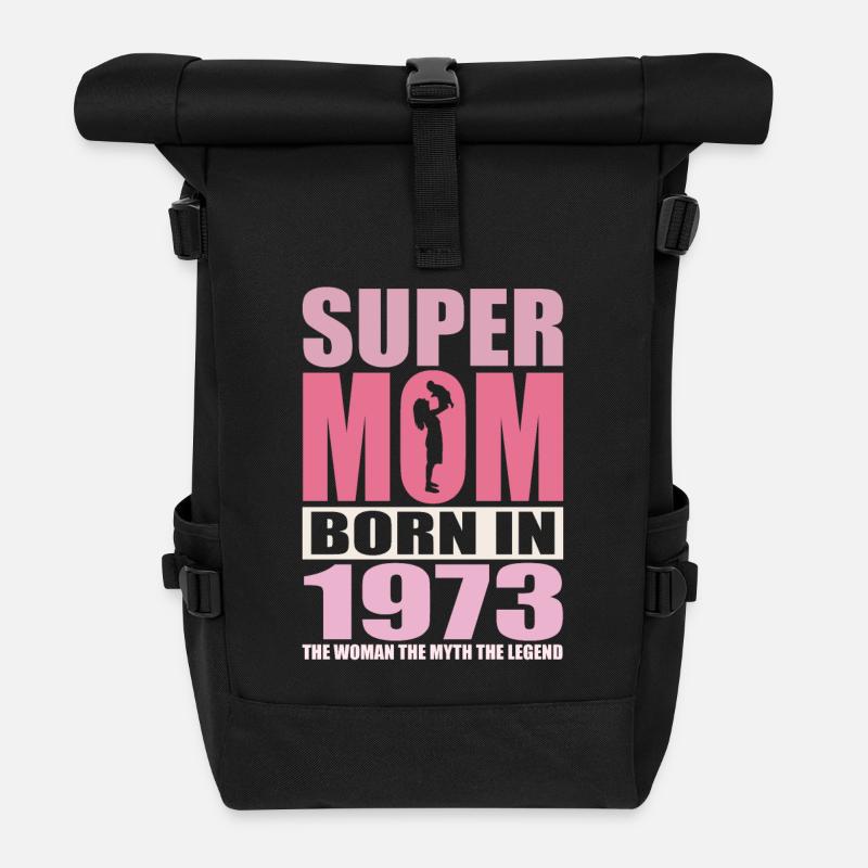 Mama Geburtstag 1973 | Super Mom - Rolltop Rucksack - Schwarz