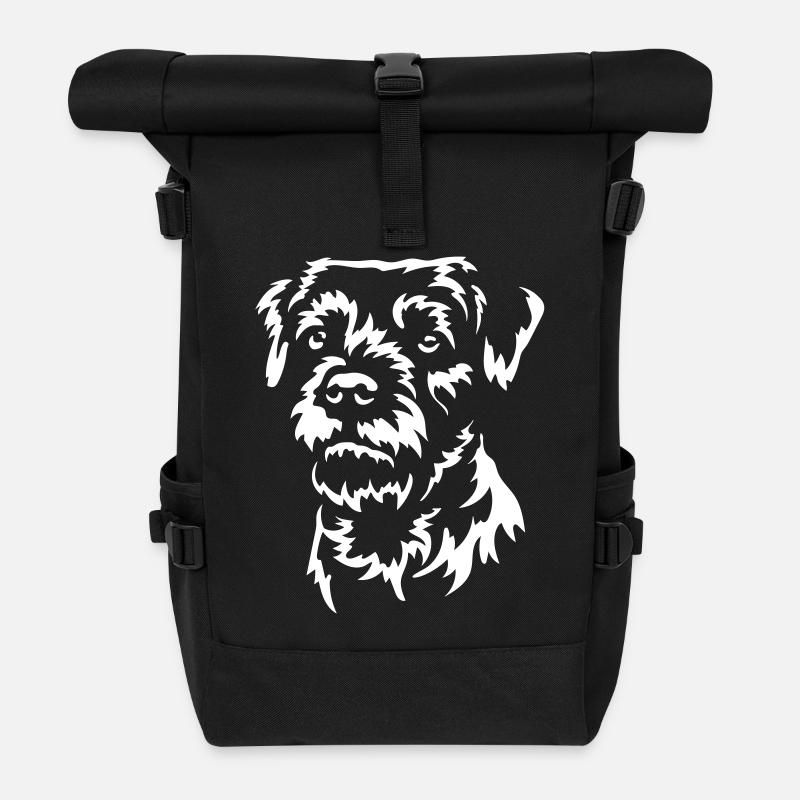 Border Terrier Kopf "Black Edition" - Rolltop Rucksack - Schwarz