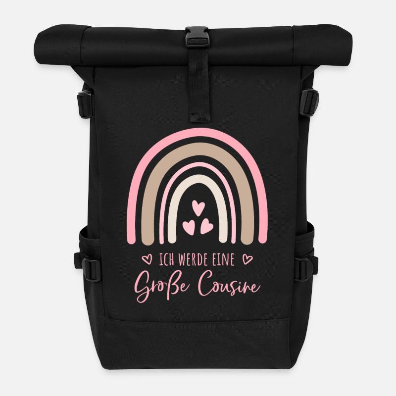 Ich werde eine große Cousine Boho Regenbogen - Rolltop Rucksack - Schwarz