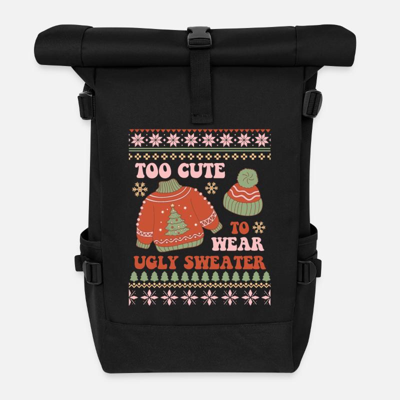 Hässlicher Weihnachtspullover - Rolltop Rucksack - Schwarz