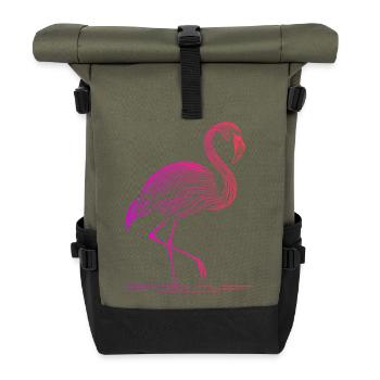 joli dessin flamant rose en style art minimaliste - Sac à dos roll top - olive/noir - Devant