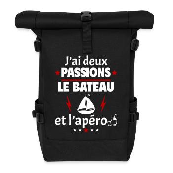 J'ai deux passions bateau apéro, fête des pères - Sac à dos roll top - noir - Devant