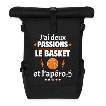 J'ai deux passions basket apéro, fête des pères - Sac à dos roll top - noir - Devant