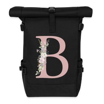 B Monogramme, Floral, Personnalisable - Sac à dos roll top - noir - Devant