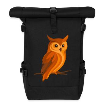 Eule in Orangetönen – Ausdrucksstarker Waldvogel - Rolltop Rucksack - Schwarz - Vorne
