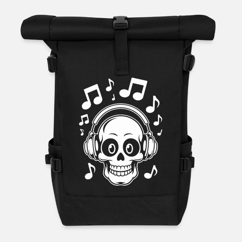 Music Skull Illustration for Trendy Apparel - Roll Top Backpack - black