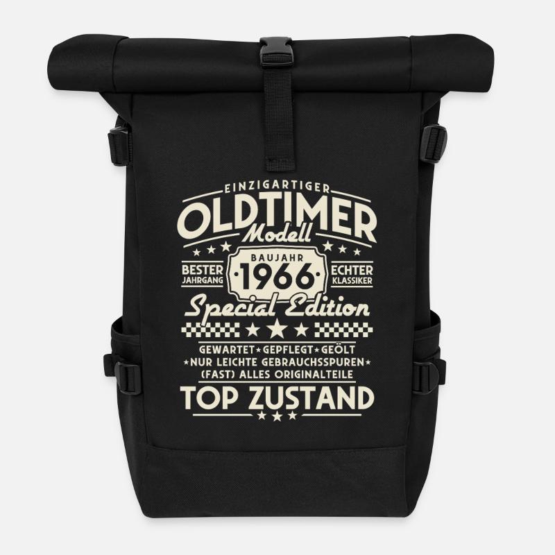 Oldtimer 1966 Jahrgang Vintage Retro Geburtstag - Rolltop Rucksack - Schwarz