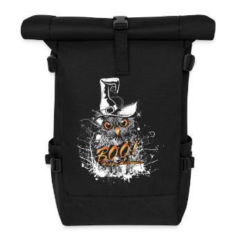 Halloween Eule mit Hexenhut und BOO Schriftzug - Rolltop Rucksack - Schwarz - Vorne