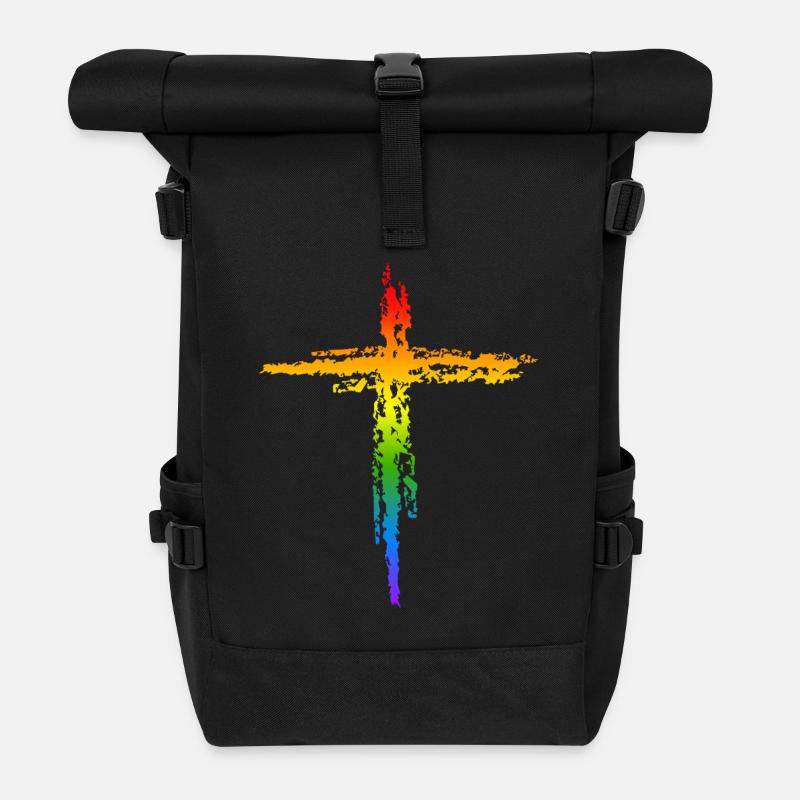 Regenbogen Kreuz  - Rolltop Rucksack - Schwarz