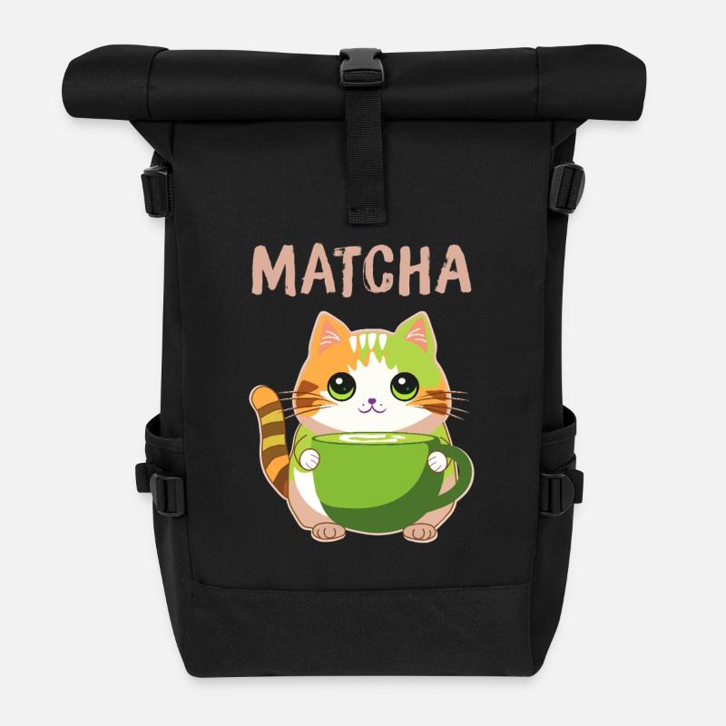 Matcha Katze - Rolltop Rucksack - Schwarz