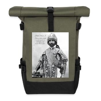 Haile Selassie I Jah Rastafari Rasta Reggae Roots  - Rolltop Rucksack - Olive/Schwarz - Vorne
