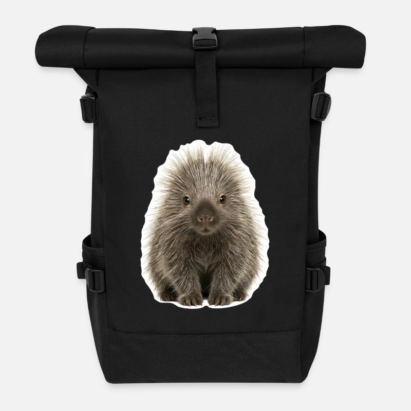 Cute Porcupine - Cute - Roll Top Backpack - black