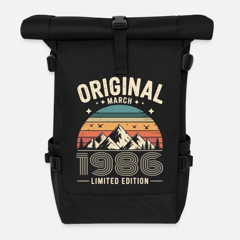 Vintage Born in March 1986 Original 40 years ago - Roll Top Backpack - black