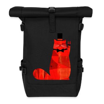 Chat rouge avec nœud papillon et haut-de-forme - Sac à dos roll top - noir - Devant