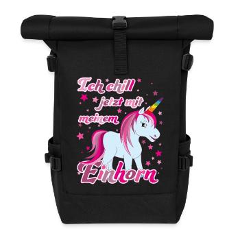 Ich chill jetzt mit meinem Einhorn, Lustig - Rolltop Rucksack - Schwarz - Vorne