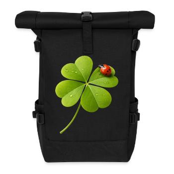 Vierblättriger Klee mit Marienkäfer  - Rolltop Rucksack - Schwarz - Vorne