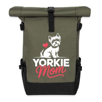 Yorkie Mom Heart Illustration - Roll Top Backpack - olive/black - Front
