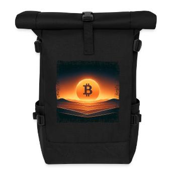 Bitcoin Logo Wüsten Sonnenaufgang Digital - Rolltop Rucksack - Schwarz - Vorne