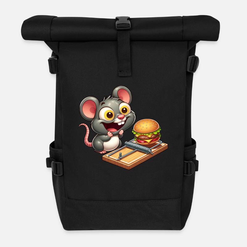 Maus Ratte Mausefalle Hamburger - Rolltop Rucksack - Schwarz
