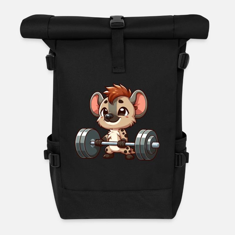 Starke Hyäne beim Gewichtheben - Rolltop Rucksack - Schwarz