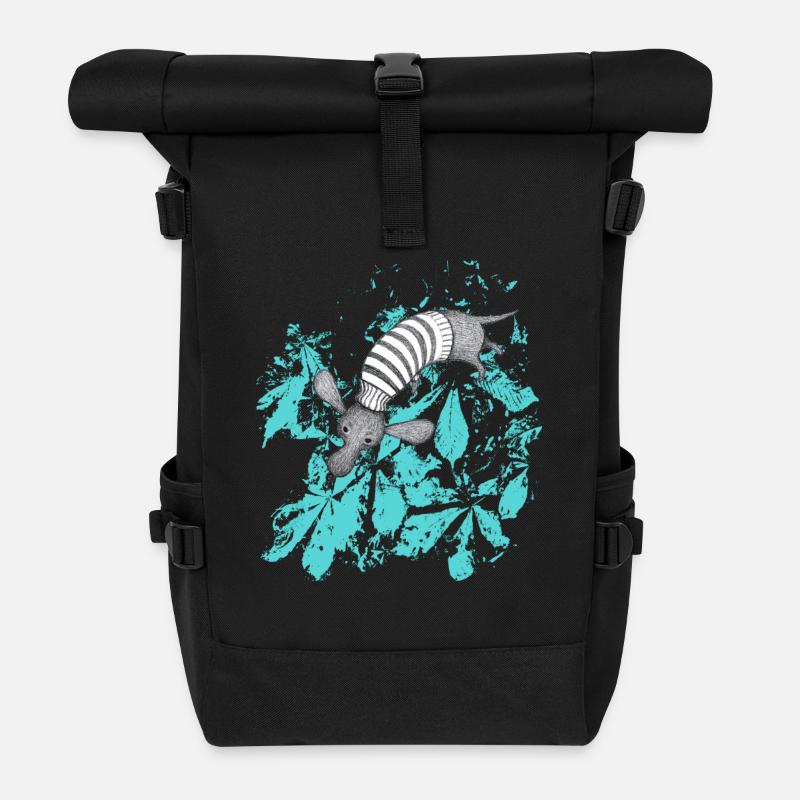 Dackel mit türkisen Blättern - Rolltop Rucksack - Schwarz