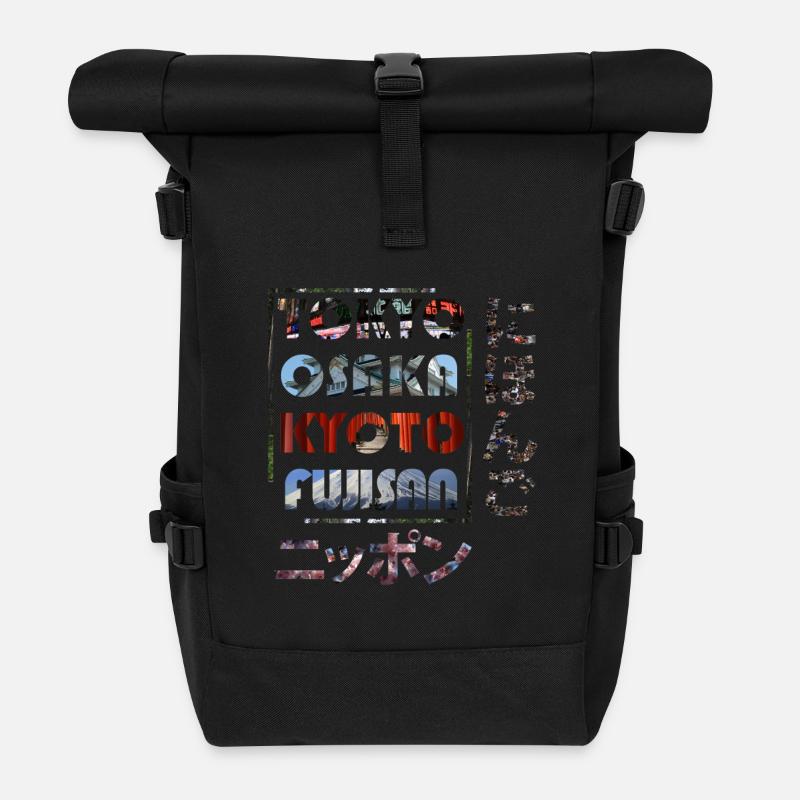Nihon Japanese Cities Tokyo Osaka Kyoto Fuji - Rolltop Rucksack - Schwarz