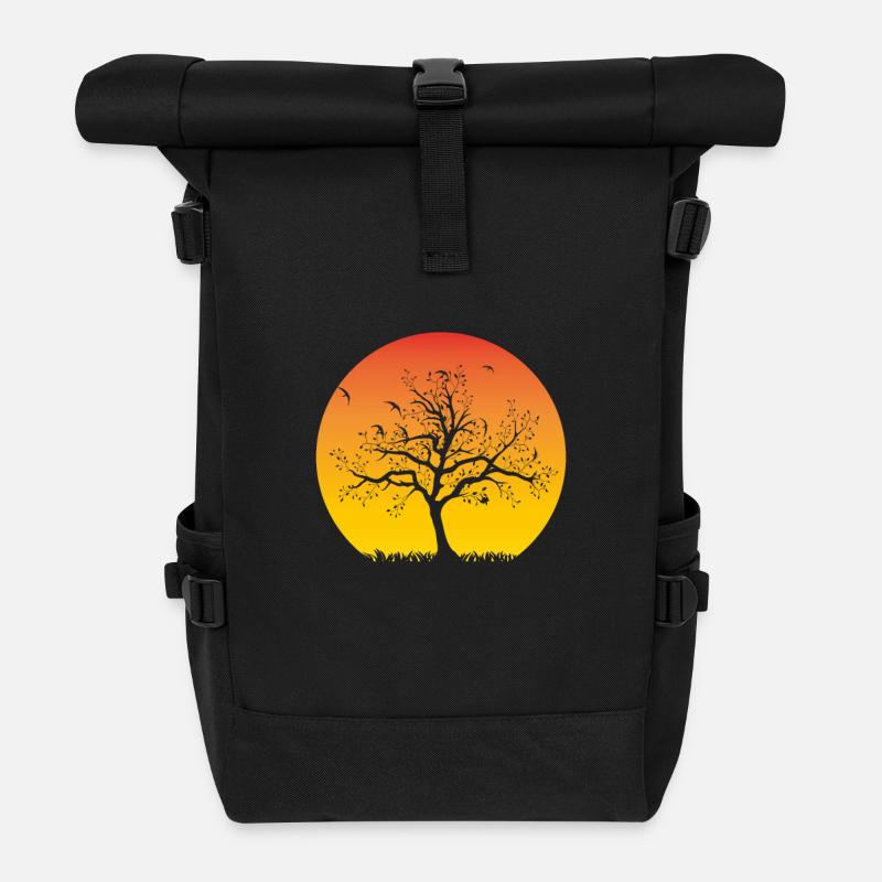 Baum Sonnenuntergang - Rolltop Rucksack - Schwarz
