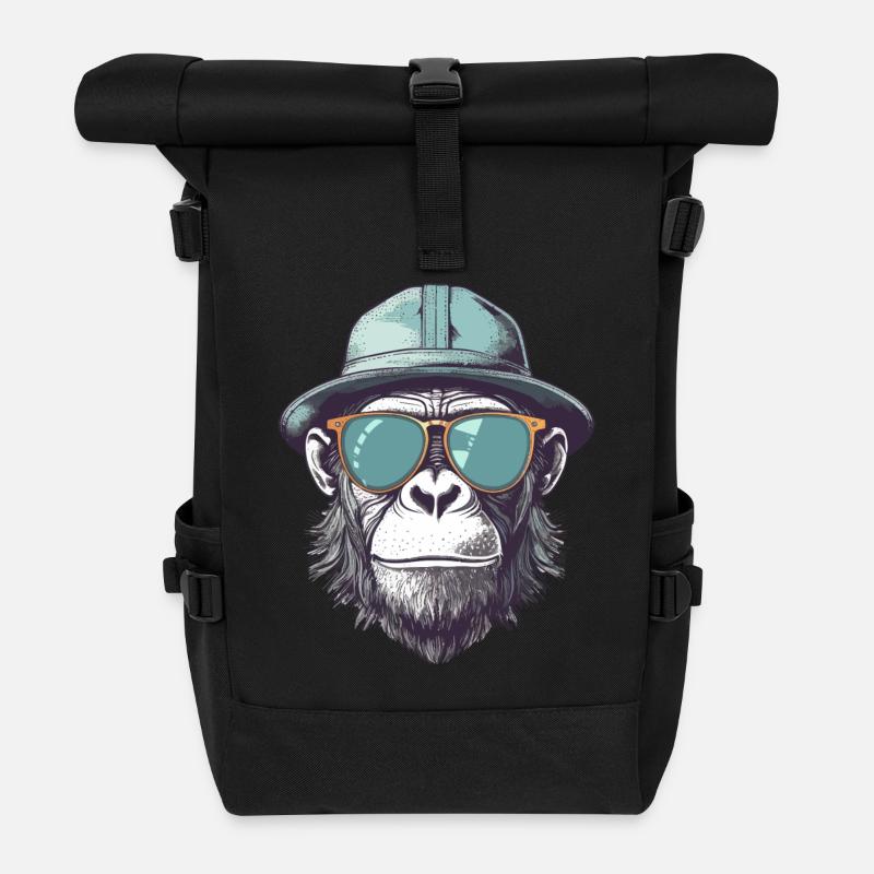 Cooler Affe mit Sonnenbrille und Hut - Rolltop Rucksack - Schwarz