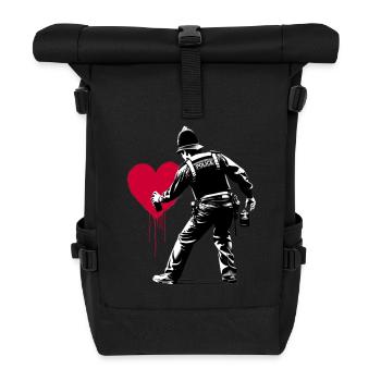 Police StreetArt Heart - Rolltop Rucksack - Schwarz - Vorne