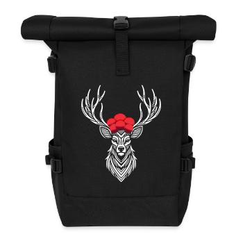 Schwarzwald Hirsch Wald-Design - Rolltop Rucksack - Schwarz - Vorne