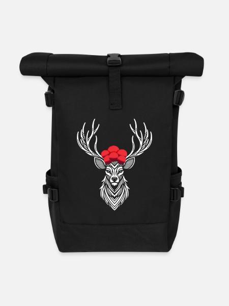 Schwarzwald Hirsch Wald-Design - Rolltop Rucksack - Schwarz