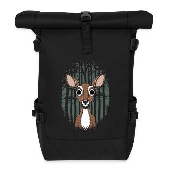 Cottagecore Deer In The Woods Nature Motif - Roll Top Backpack - black - Front
