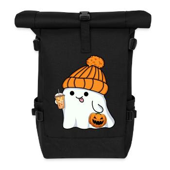Geist Ghost Halloween Mütze süß Tee Bubble Kürbis - Rolltop Rucksack - Schwarz - Vorne